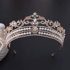 Silver Color Crystal Pearls Bridal Tiaras Crown Rhinestone Baroque Leaf Headband