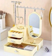 Jewelry Box With Mirror, Drawers Metal Necklace Rack. Storage Organizer.