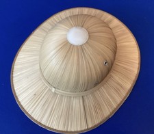 Vtg Natural Bamboo Woven Straw Pith Helmet Chinese Safari Hat Basket Weave Inner