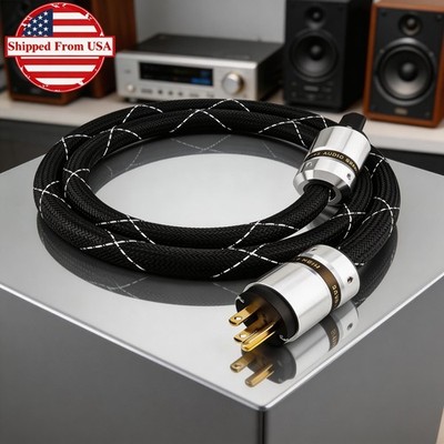  Power Cable 12AWG Pure Copper Wire Gold Plated US Plug HiFi Mains Supply Cord