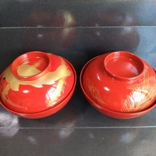Echizen Lacquer Soup Bowls Set Carp & Pine Pattern 2pcs