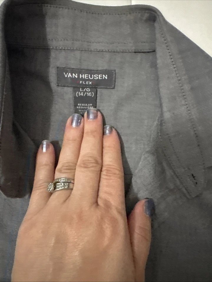 Camisa de vestir Van Heusen para niños manga larga azul a cuadros, abotonada, XL (14/16) Foto 4 de 4