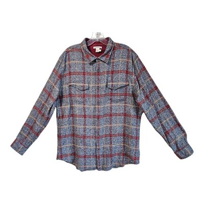 CARBON 2 COBALT Men's L Shirt Shacket Button Up Plaid Gray Red Yellow Cotton 46''
