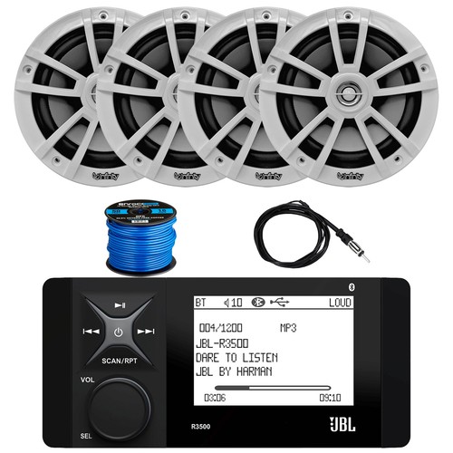 JBL Marine Bluetooth Stereo Receiver, 6.5" 225W Speakers (QTY 4), Wire, Antenna
