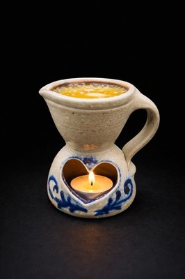 Handmade Studio Pottery Heart Wax Melt Oil Warmer Stoneware Candle Burner Blue