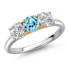 10K Two Tone Gold Blue Apatite and Lab Grown Diamond Engagement Ring For Women