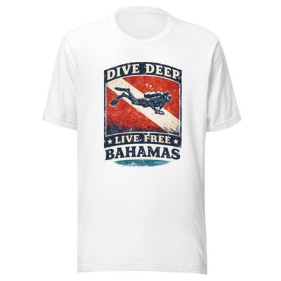 Vintage Bahamas T-Shirt - DIVER SHIRT - Dive Deep Live Free - White