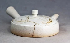 Tokoname Hand-made Flat Mogake Teapot by Jinshu, #0089  : D107*H48mm, 80ml