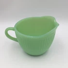 VINTAGE 50s Green Glass Jadeite Ribbed Creamer FIRE-KING JANE RAY, 3" Tall NICE!