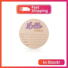 Newborn Announcement Sign, 5.9in Wooden Hello World Sign Baby Welcome Sign Birth