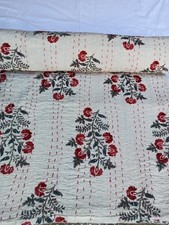 Handmade Floral Kantha Cotton Quilt Traditional Vintage Block Print Material