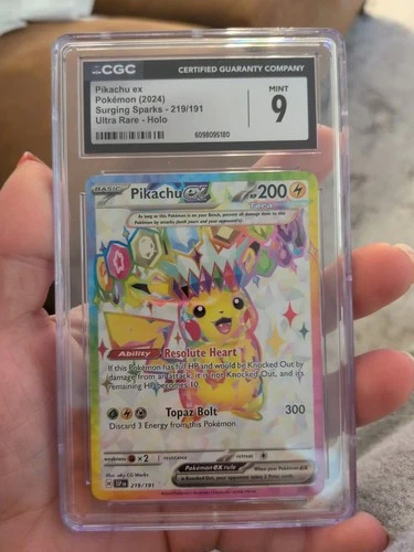 2024 Pokemon Pikachu EX #219/191 Surging Sparks Ultra Rare English, CGC 9