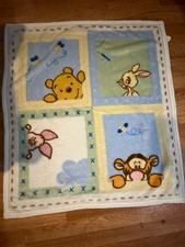 VTG Disney Winnie The Pooh Peeking Faces Plush Luxe Baby Blanket Crib 35" x 41"