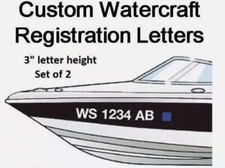 Set of 2 Watercraft Registration Numbers 3" lettering Vinyl Boat JetSki decals