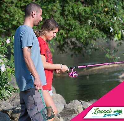 Lanaak Pink Kids Fishing Pole and Tackle Box - Fishing Rod with Reel, Net,  Trave