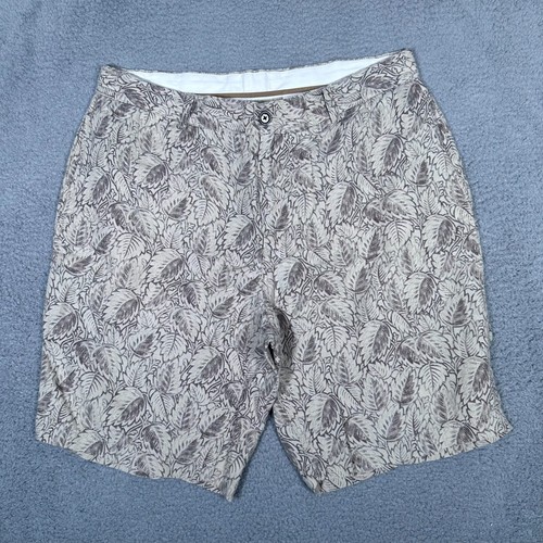 Baird McNutt Murano Shorts Mens Size 36 Tan Brown Leaf Print 100% Linen Casual