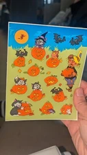 Vintage Stickers Halloween Paper Magic Group 1 Sheet Pumpkin Patch Bats Cat READ