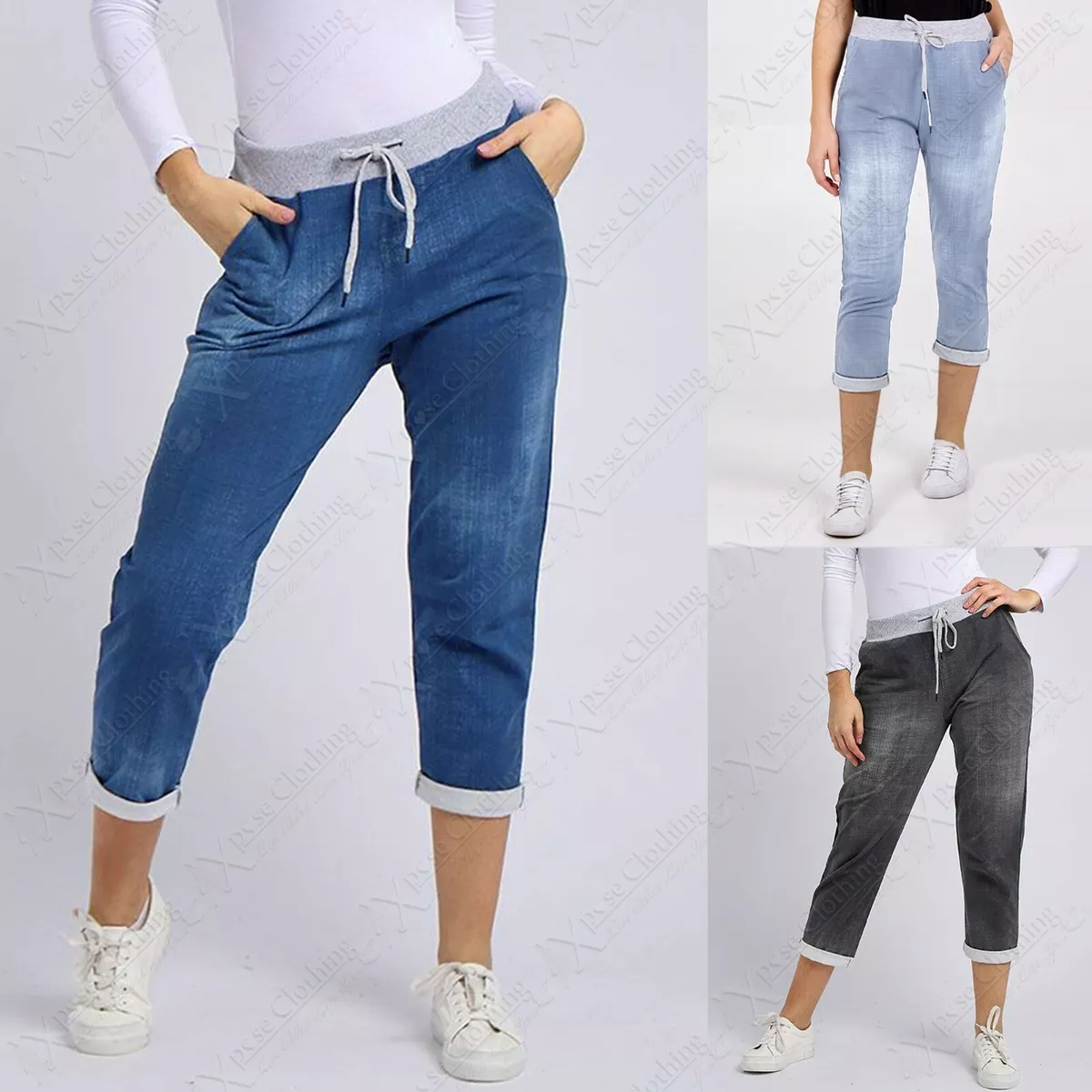 Denim look sweatpants hot sale