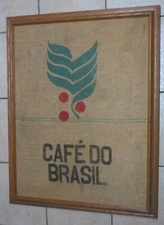 Wood Framed Coffee Burlap Bags - CAFE' DO BRASIL, 34.5" X 27" X 1.75"