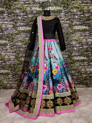 black Gorgeous colourful lehenga featured escapade of florals with Black Silk Va