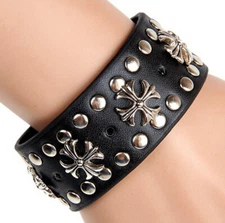 Punk Goth Bracelet Leather Spike Rivet Metal Studded Wristband for Men Women US