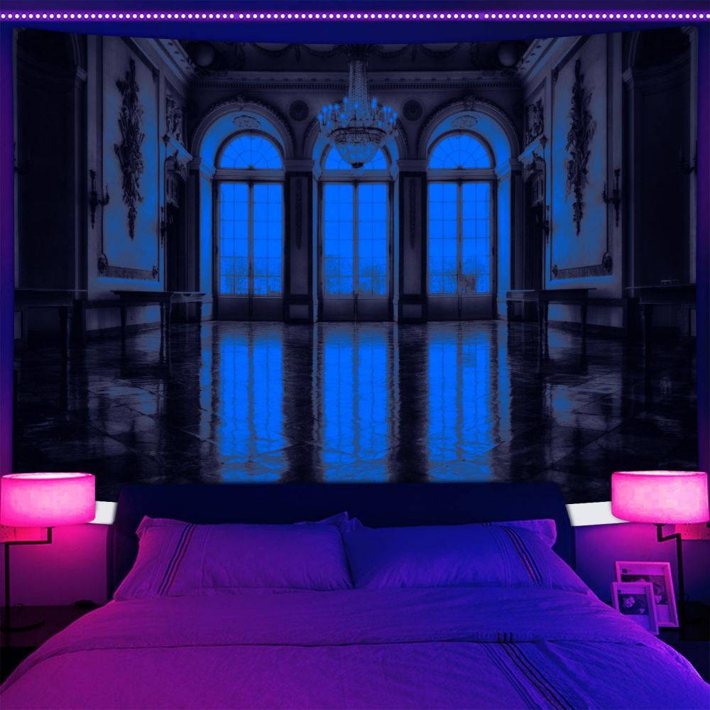 Póster de arte de pared gótico medieval tapiz de luz negra reactivo UV colgante de pared