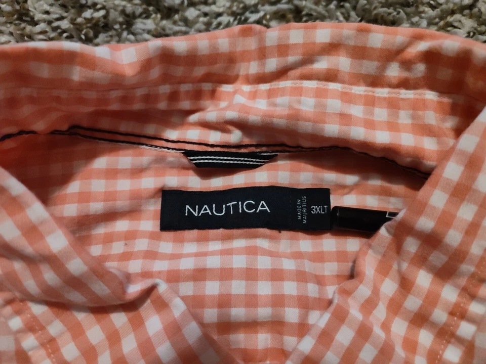 Nautica Shirt Mens 3XLT Pink Gingham Check Long Sleeve Button Down 100% Cotton - Image 4 of 4