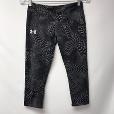 Under Armour Youth Size Large Capri Athletic Pants Black Gray Fitted Heat Gear