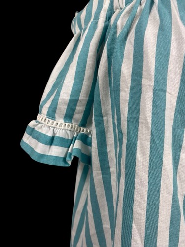 Vintage 80er Off Shoulder Top Shirt blau grün weiß Streifen Preppy Coastal 14 XL - Bild 10 von 12