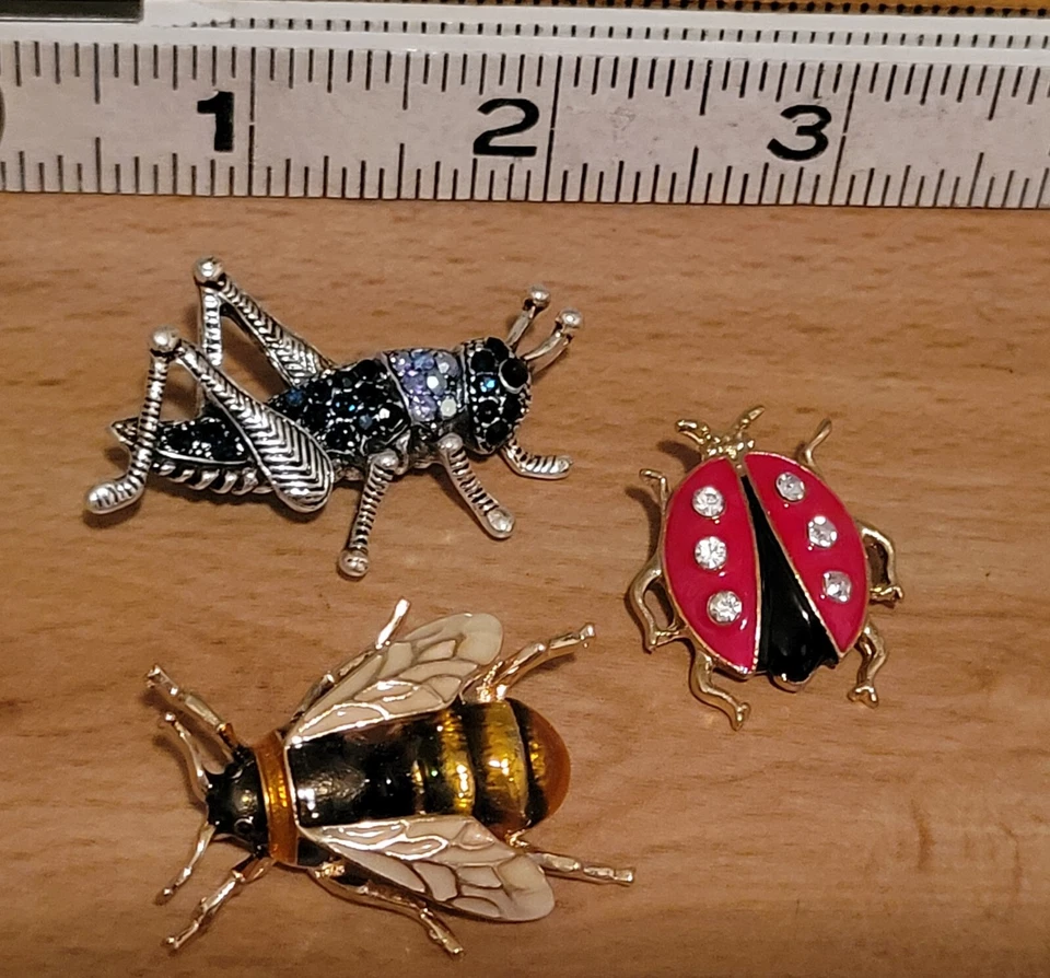 Lote de 3 broches de insectos saltamontes de abeja Ladybug saltamontes CA EE. UU. E290 Foto 2 de 4
