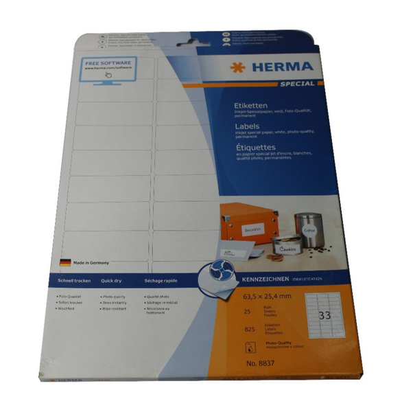 Herma Special Etiketten 8837 | 63,5 X 25,4 Mm | 25 Blatt | 4008705088374-image