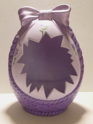 Handpainted Purple Ceramic Easter Cracked Egg Basket Large 10  X 7.5 