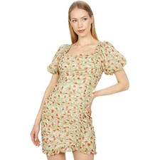NWT ASTR The Label Ruched Ditsy Floral Mini Dress Green Red Romantic Size S