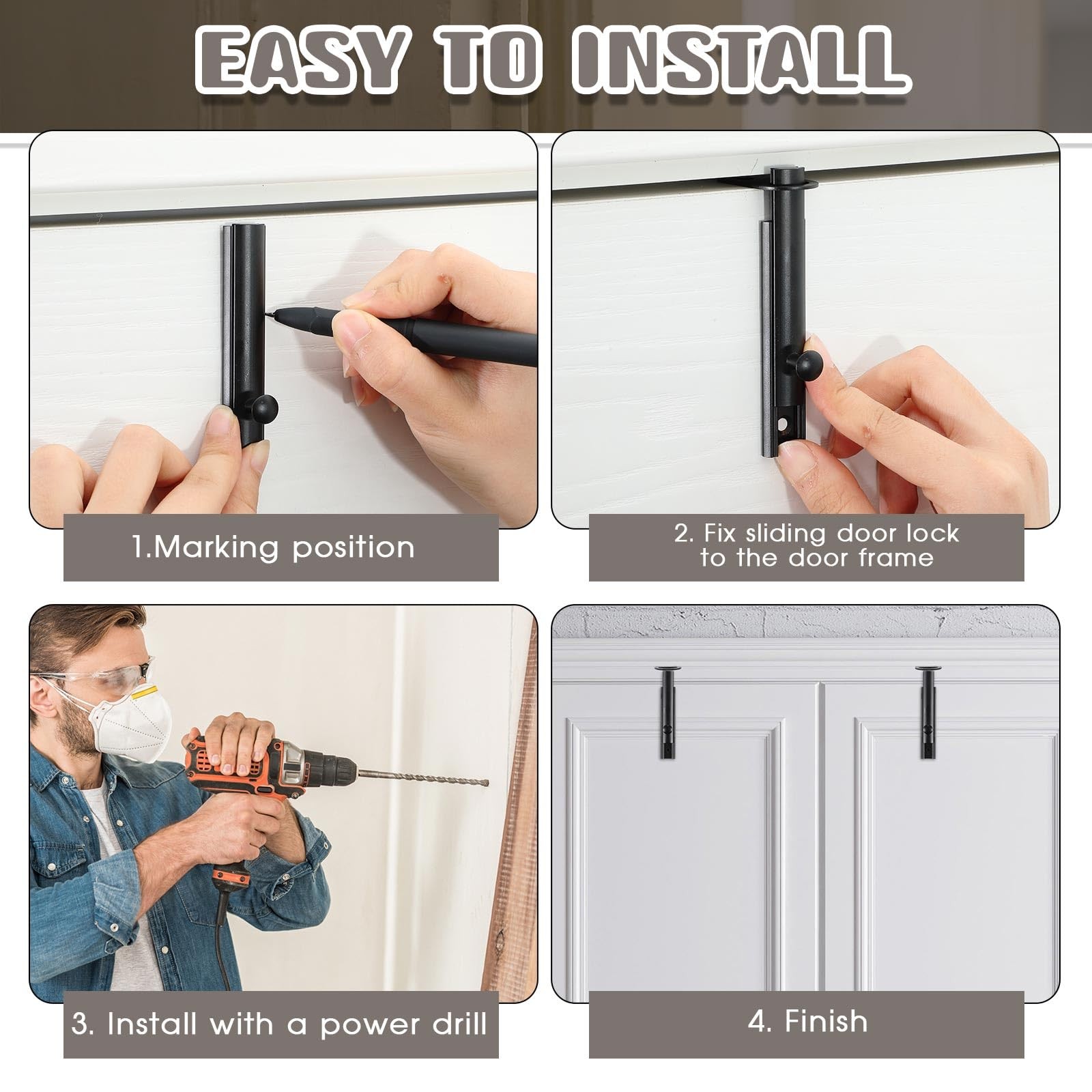 Lothee 4 Pcs Solid Brass Surface Bolt Door Slide Bolt Door Latches for Top of...