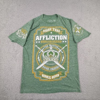 Affliction Shirt Mens Medium Green Heather Graphic Tee Muy Thai Kings MMA Fight