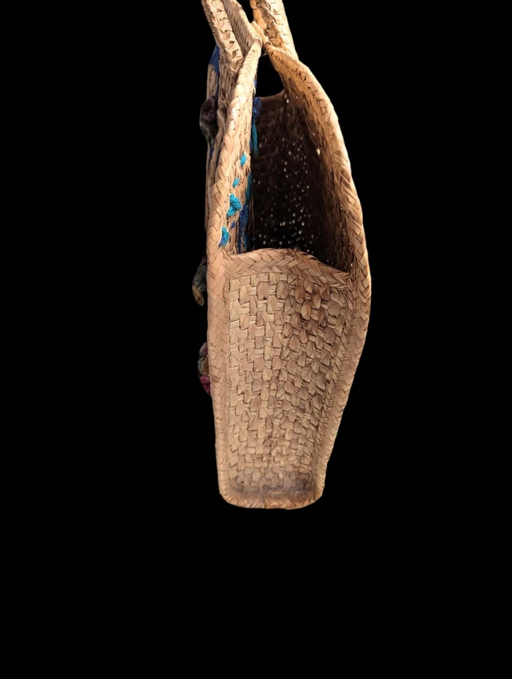 Bolsa de praia vintage México ráfia Ratan palha vime tecido 19X15” com alças - Imagem 3 de 4