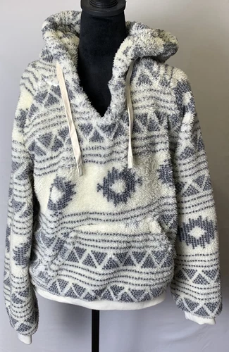 OFF WHITE Felpa con cappuccio sherpa Thread & Supply taglia small blu crema a pois azteca oversize Y2K