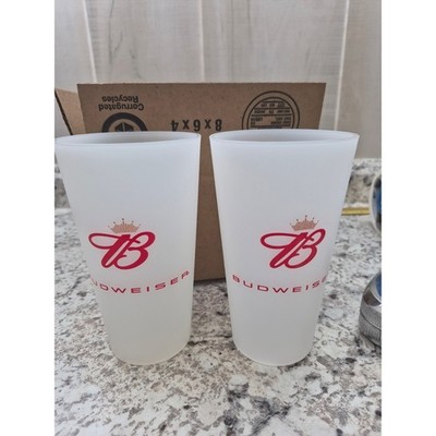 Budweiser Frosted Tumbler Cups Set of 2 Red Logo Drinkware Made in USA