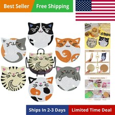 Diamond Painting Coasters Kits, 6 Pcs Cat Diamond Art Coasters with Holder, C...