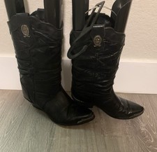 VTG Zodiac Women s Mid-Calf Western Boots Leather Solid Black Medallion 6.5 M