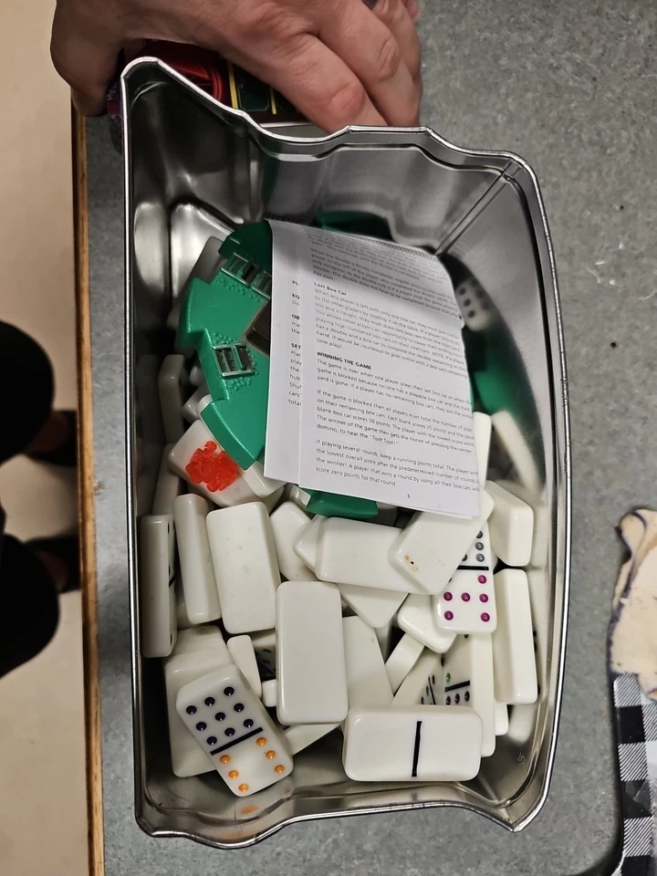 Mexican Train Game COMPLETE Fundex 2003 Metal Tin Tiles Electronic Hub Dominoes - Image 2 of 2