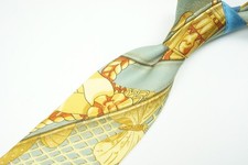 Hermes Bright Multicolor Gold Butterfly Print Silk Scarf Tie Made in France
