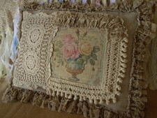 Funda de Almohada Decorativa Shabby Chic Crochet Encaje Deshilachado Volantes Estampado Rosa