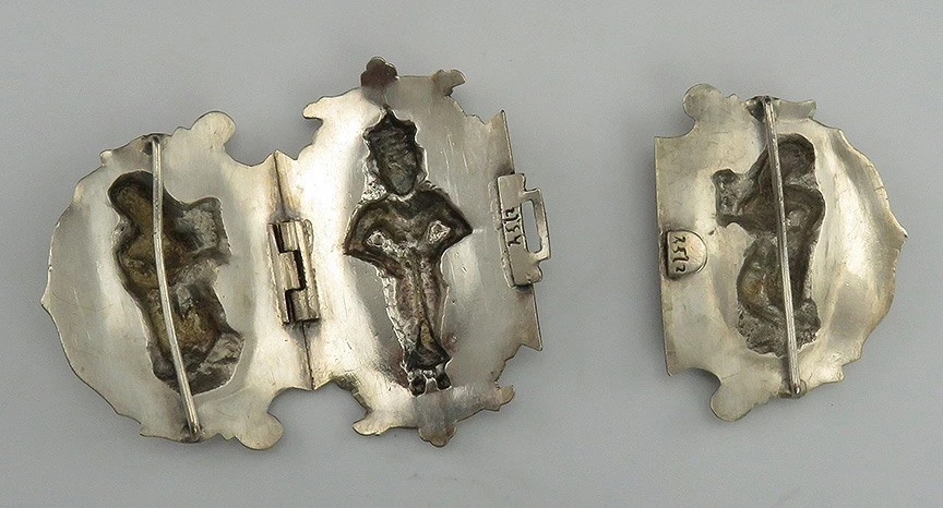 Antiguo estilo tríptico hebilla de cinturón de plata elaborada tailandesa o india del siglo XIX Foto 4 de 4
