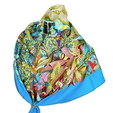HERMES Carre 90 Silk Scarf "Au Coeur de la Vie" by Alaine Honore 2007 Blue Used