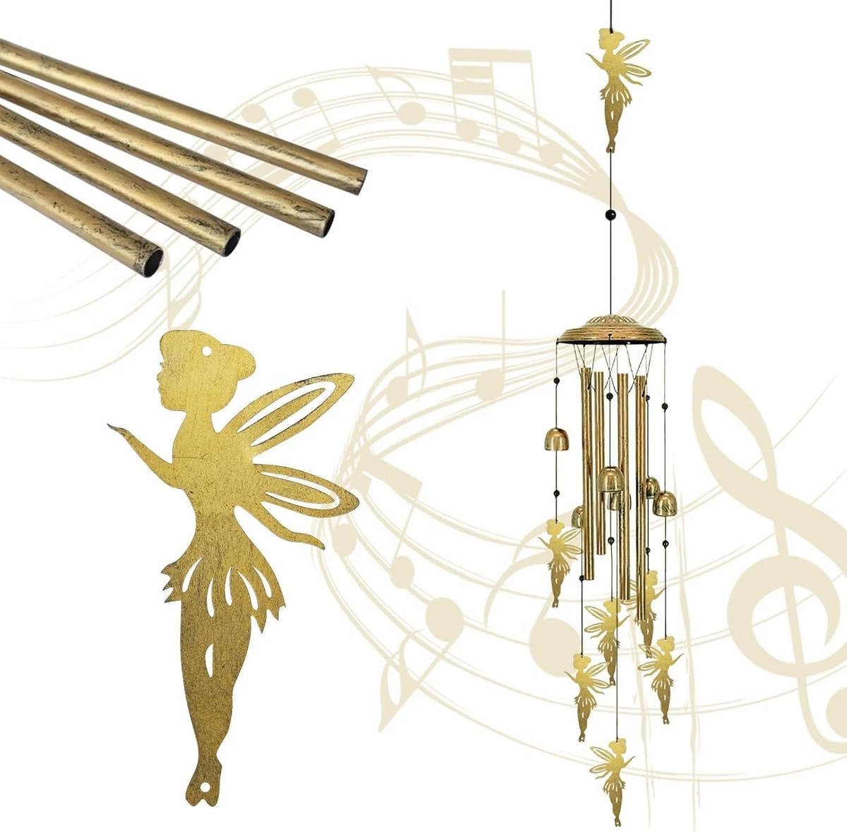 lifemet Metal Mermaid Wind Chimes Garden Memorial Decor – Gold (photo 1 of 5)