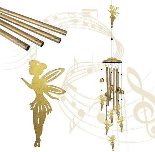 lifemet Metal Mermaid Wind Chimes Garden Memorial Decor – Gold
