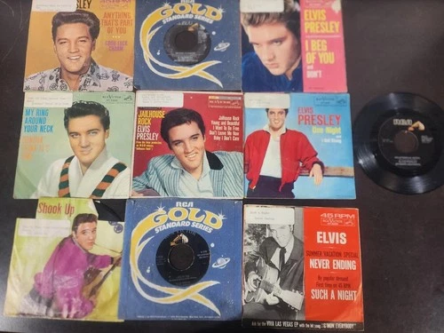 10  Elvis Presley ORIGINAL RCA 45 LOT WITH PICTURE SLEEVES ALL SHOOK UP ETC.
