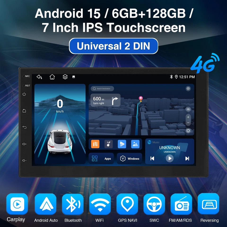 7" Android 15 6+128G Car Stereo Radio 4G NET Apple CarPlay Bluetooth DSP FM SWC - Image 2 of 4
