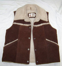 Men's Vintage Sears The Leather Shop Sherpa Lined Leather Vest - Size M-Reg